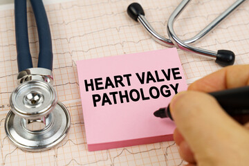 On the cardiograms there is a stethoscope and a sticker with the inscription - heart valve pathology