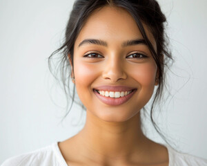 Portrait of a beautiful young asian indian model smiling with clean teeth