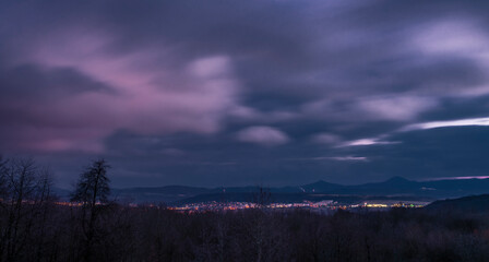 Obraz premium View for city Usti nad Labem near highway under Krusne mountains