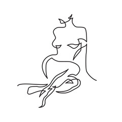 Continuous line or one line drawing of a female silhouette. Vector illustration.