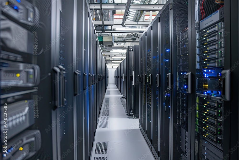 Leinwandbilder technology server room with rows of computers