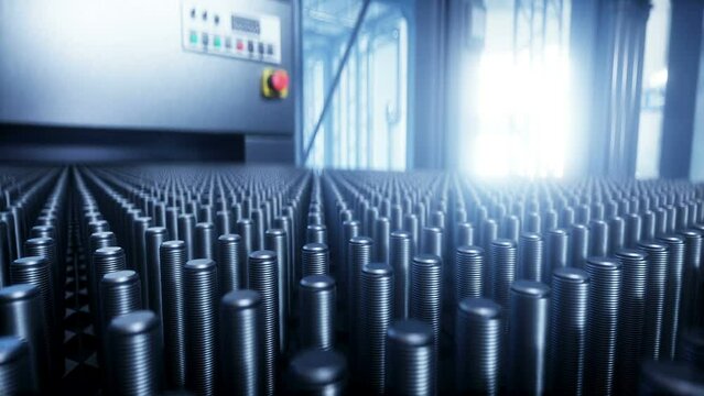 bolt factory process. Production line. realistic 4k animation.