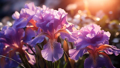 Foto auf Acrylglas lilac irises bloom in the garden. © Juli Puli