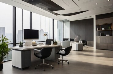 modern office interior, Modern Open Concept Office Bright Workspace with Mockup Wall White Office Interior