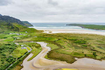 Aerial view of Loughros peninsula and dried up Loughros Beg Bay corner in the vicinity of Assaranca...