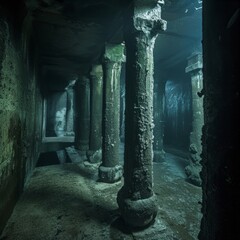 Fototapeta premium a dark room with pillars