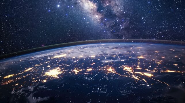 View of planet Earth from space. space exploration, space background, wallpaper, earth hour, with copy space