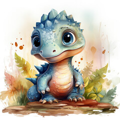 watercolor Cute Baby Dino clipart, Generative Ai