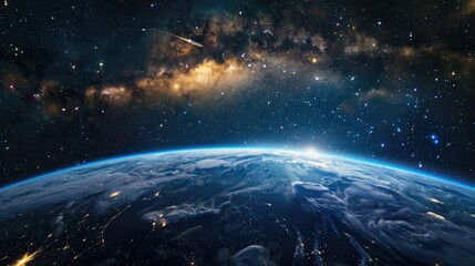 View of planet Earth from space. the rocket is flying, space exploration - obrazy, fototapety, plakaty