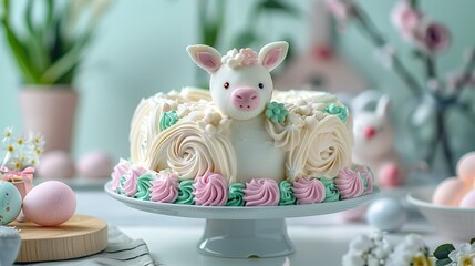 A charming Easter cake with lamb in a celebration of the joy and renewal of the season. Easter cake in a lamb style full of magic and charm.