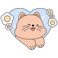 Cat Heart Clipart PNG SVG Sublimation, Purrfectly Adorable: Cat with Heart Clipart, Vector isolated cat inside heart symbol  line drawing