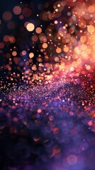 Burst of sparkling orange and purple glitter, abstract background