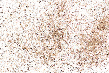 Minced black pepper, ground peppercorn pile isolated on white, top view	