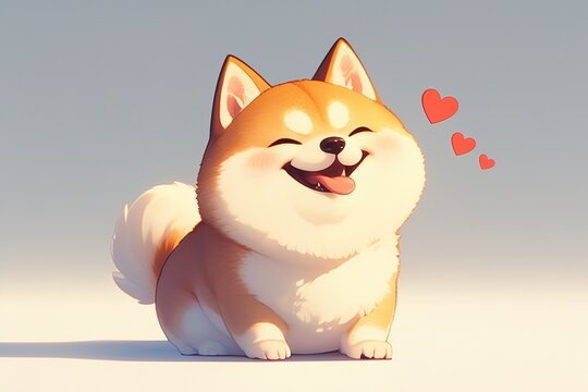 cute cartoon happy dog akita inu with hearts