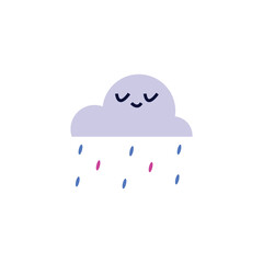 Cute cloud on isolated background with colorful raindrops.