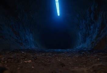 Blue Light at the End of a Tunnel - obrazy, fototapety, plakaty