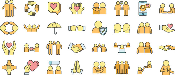 Trust team icons set outline vector. People community. Partnership union