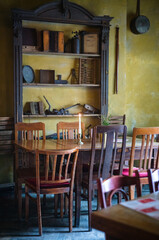 Interior of historic antique cafe dining room