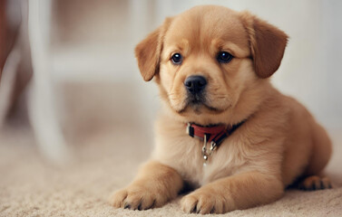 golden retriever puppy on brown