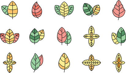 Agriculture basil icons set outline vector. Aroma leaf. Aromatic healthcare - obrazy, fototapety, plakaty