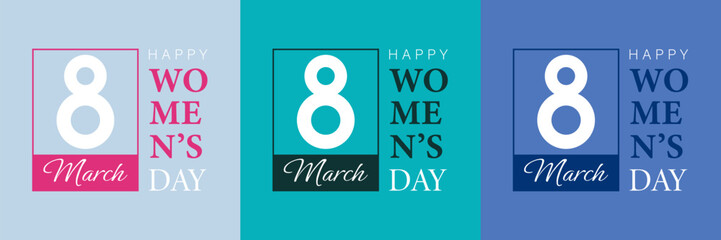  Set posters or banners with Women's day. 8 March. Special offer discount. Background for 8 march. Happy Women's day header or voucher template. - obrazy, fototapety, plakaty