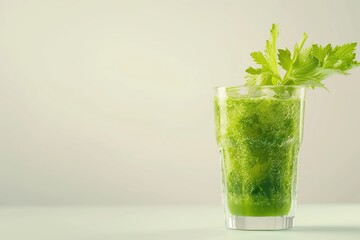 Fresh celery juice in glass on white background