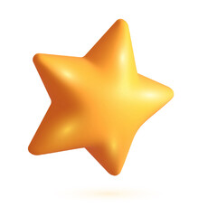 Fototapeta premium 3D yellow star. One Realistic 3D yellow star isolated on white background.