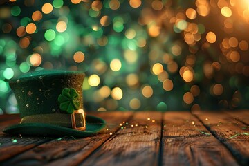 Green hat on blurred lights background. St. Patrick's Day - obrazy, fototapety, plakaty