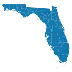 Editable vector file of the state of Florida with counties included.