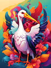 Vibrant colorful poster of Stork.