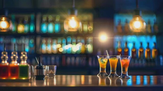 the atmosphere of the bartender's room with several glasses of drinks on the table
