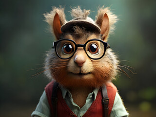 A really old crazy quirky nerdy squirrel creature, wearing glasses.