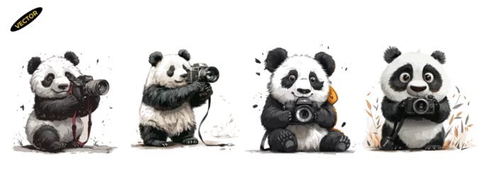  Film Director Panda with Camera, Artistic Bear Vector Illustration, cute animal vector set © gfx_nazim