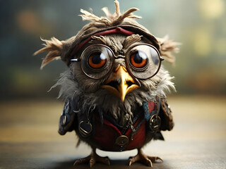 A really old crazy quirky nerdy owl creature, wearing glasses.