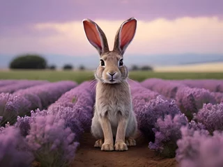 Foto op Aluminium Jack rabbit outline in lavender field. © Natasa