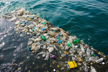 Floating Mass of Trash Polluting Water