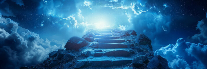 Fototapeta na wymiar Stairway leading up to the sky toward the light