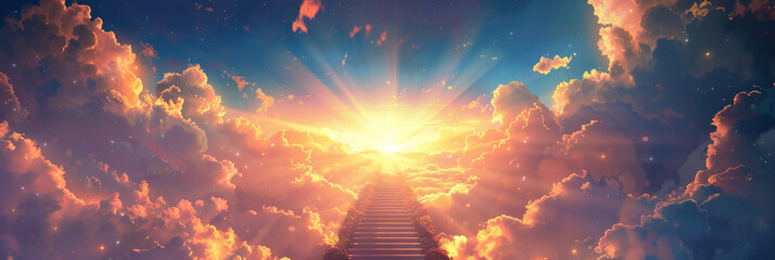 Stairway leading up to the sky toward the light