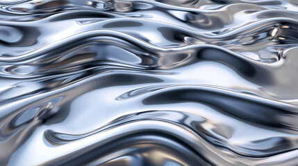 Abstract silver waves texture, metallic liquid flow, luxury smooth background.