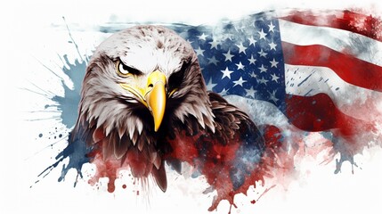 American focus eagle minimal American flag watercolor.