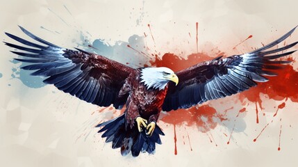 American focus eagle minimal American flag watercolor. - obrazy, fototapety, plakaty
