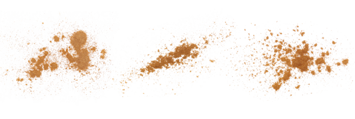 Set cinnamon powder scattered isolated on white, texture, macro	