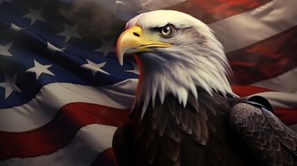 Naklejka premium An evocative tribute to the ideals of democracy with the American flag unfurled beside the steadfast presence of an eagle.