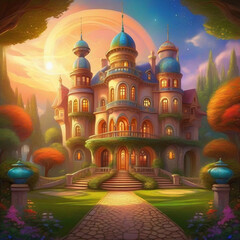 Fototapeta premium A grand Victorian mansion surrounded by gardens