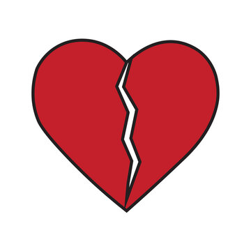 A hand-drawn cartoon broken heart isolated on a white background. Flat design. Vector illustration.