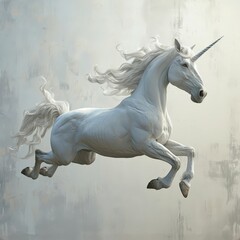 Obraz na płótnie Canvas a white unicorn with horn and mane running