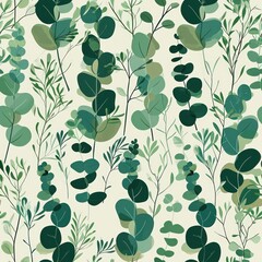 eucalyptus seamless pattern minimal flat illustration. Textile and fabric print design for home decor or clothes. Notebook stationery cover.
