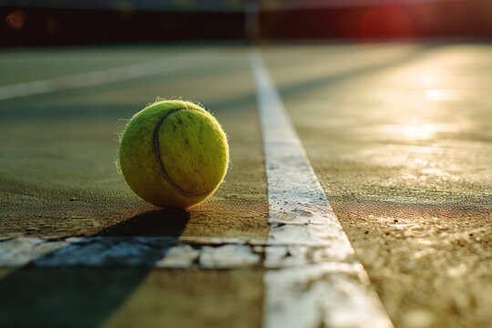 match point situation. tennis ball during match game  on court closeup. Sports hobby. 