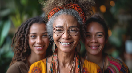 Mother's Day Portrait: Radiant African American Matriarch with Daughters