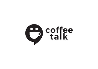 simple coffee chat logo. happy drink design icon concept